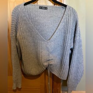 Shein Grey Drop Shoulder Drawstring Ruched Sweater